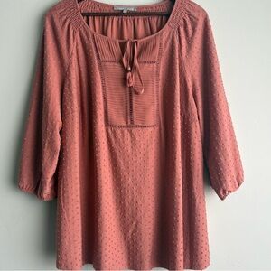 Daniel Rainn Terracotta Boho Peasant Blouse with Tie-Front Tassels